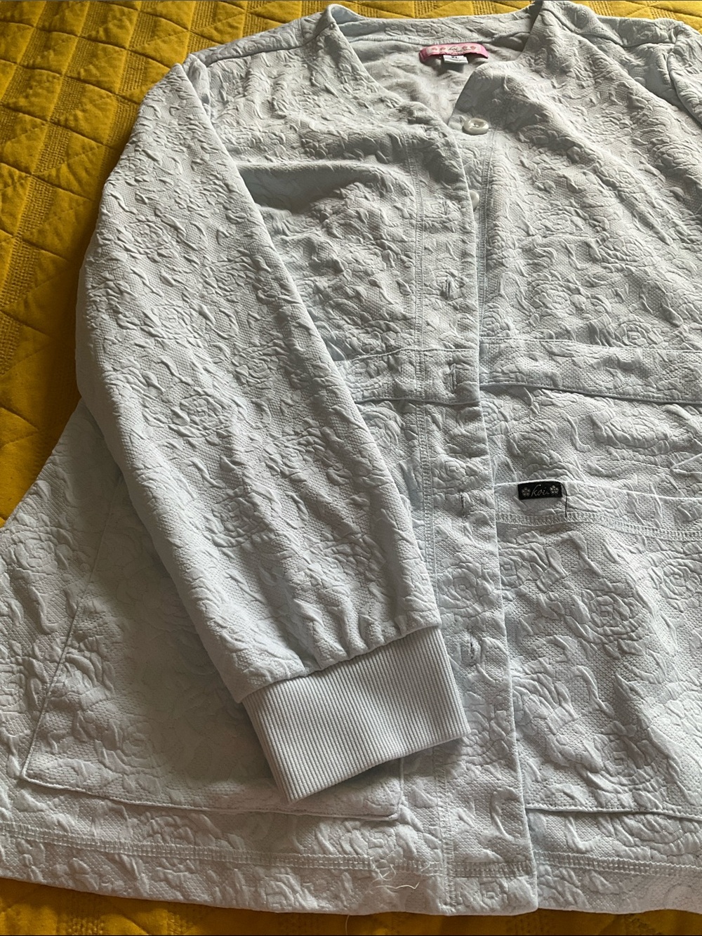 koi Women's White Button-Front Cardigan Scrub Jacket - Picture 2 of 3